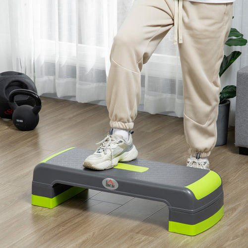 Aerobic Step With 3-Level Adjustable Heights For Home, Office Exercise, Grey And Green